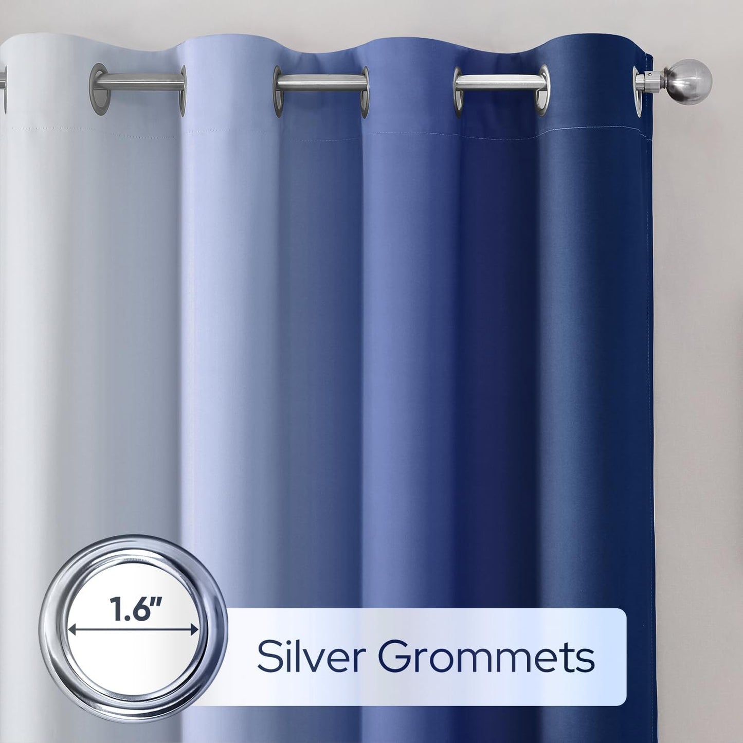 HOMEIDEAS Navy Blue Ombre Blackout Curtains, 52 X 96 Inch Length Gradient Color Room Darkening Curtains with Grommet Thermal Insulated Window Drapes for Living Room, Bedroom, 2 Panels