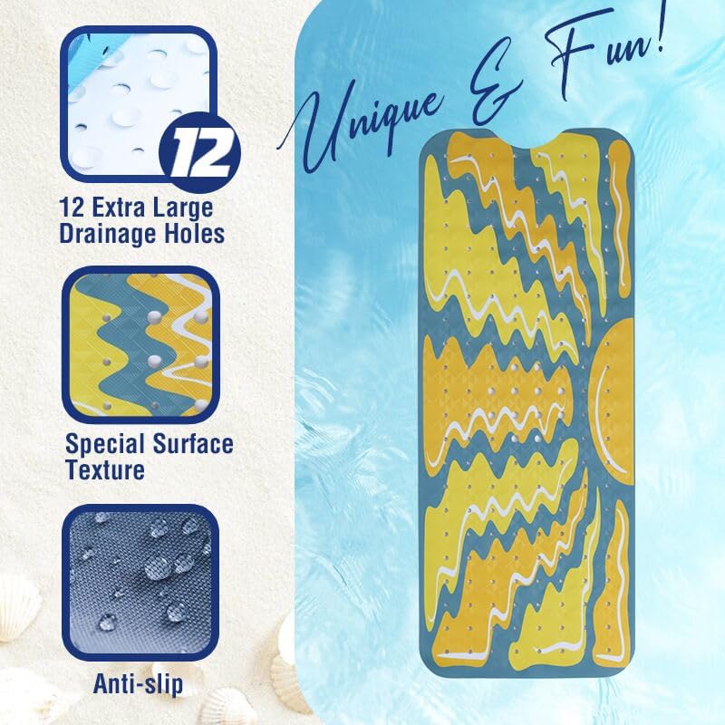 Sun Bathtub Mat Non Slip for Kids 40x16in Extra Long Anti Slip Bath Mat for Tub - Image 3