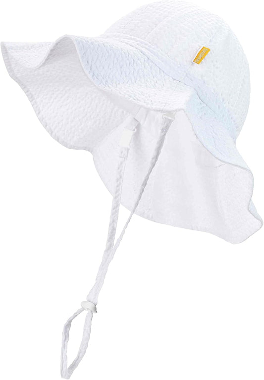 Baby & Toddler Wide Brim Sun Hats UPF 50+ Sun Protection Bucket Cap Cute Adjustable Hat in Seersucker