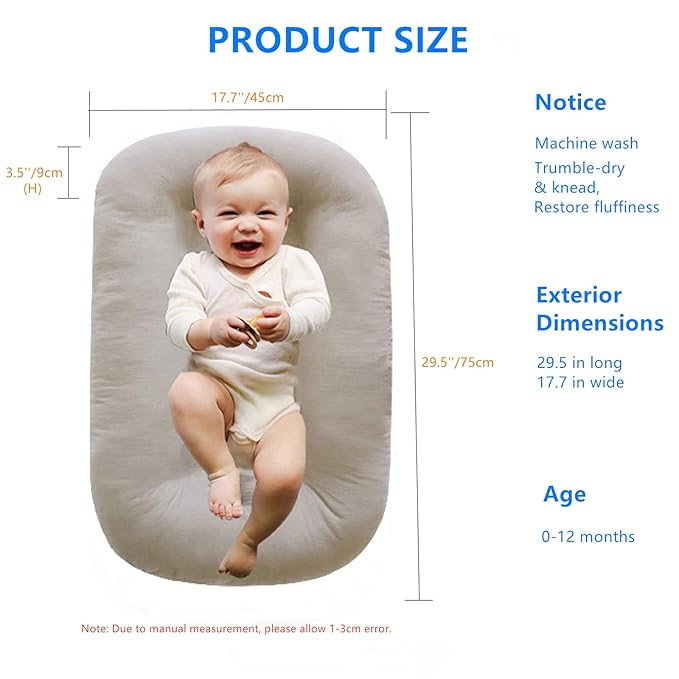 Baby Lounger for Newborns, Baby Nest & Floor Cushion, Soft Cotton, Portable Diaper Changing Pads for Boys & Girls 0-12 Months(English Apricot)