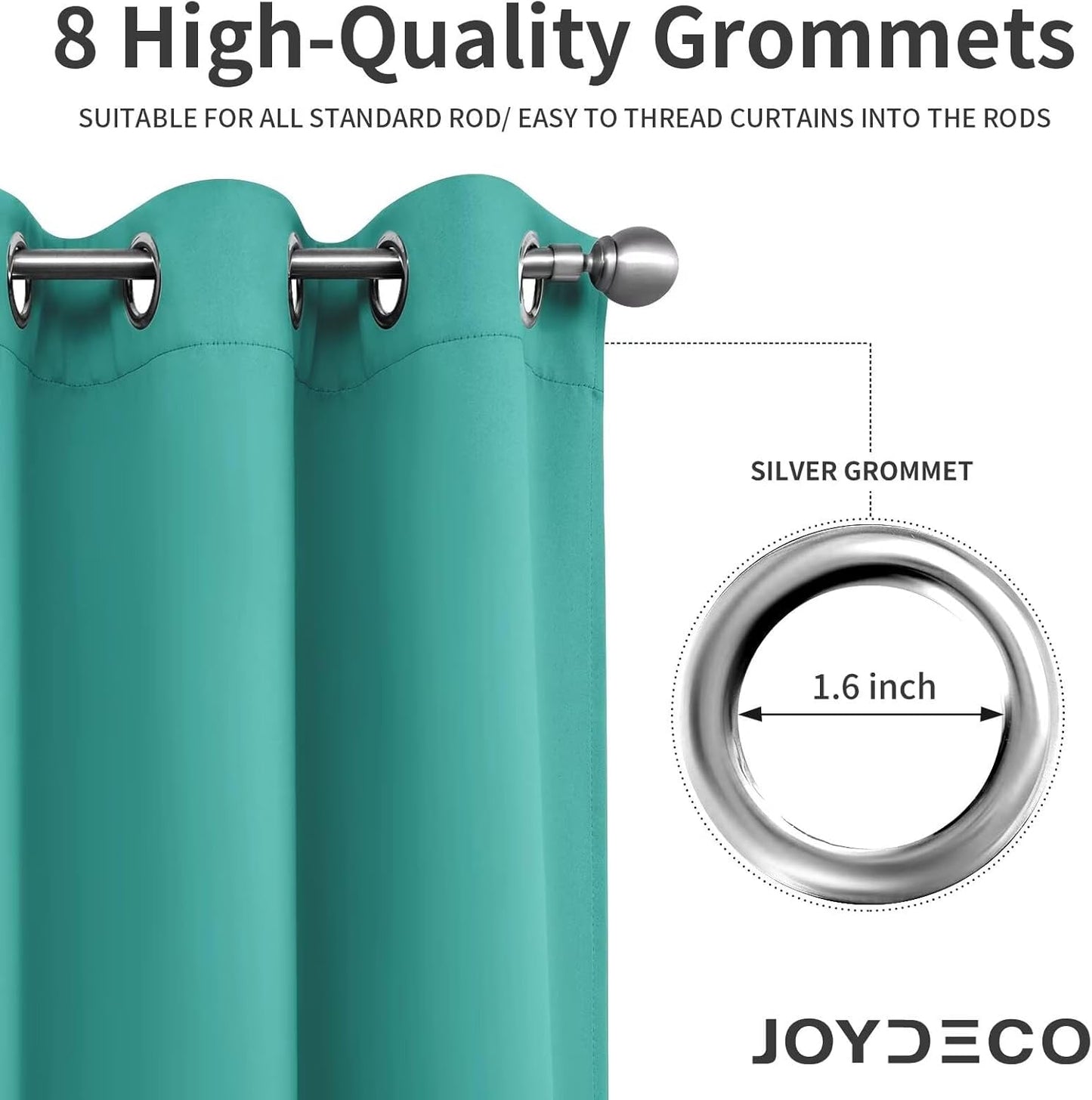 Joydeco Blackout Curtains 63 Inch Length 2 Panels Set, Thermal Insulated Long Curtains& Drapes 2 Burg, Room Darkening Grommet Drapes for Living Room Bedroom Window (W52 x L63 Inch, Peacock Blue)
