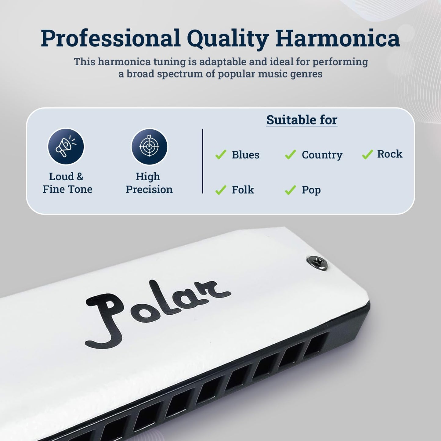 Harmo Polar Diatonic Harmonica Key of Ab - 10 Holes 20 Notes, Blues Harp Mouth Organ With Case, Phosphor Bronze Reeds, Suitable for All Genres, Harmonica for Kids, Adult, Beginners & Professionals