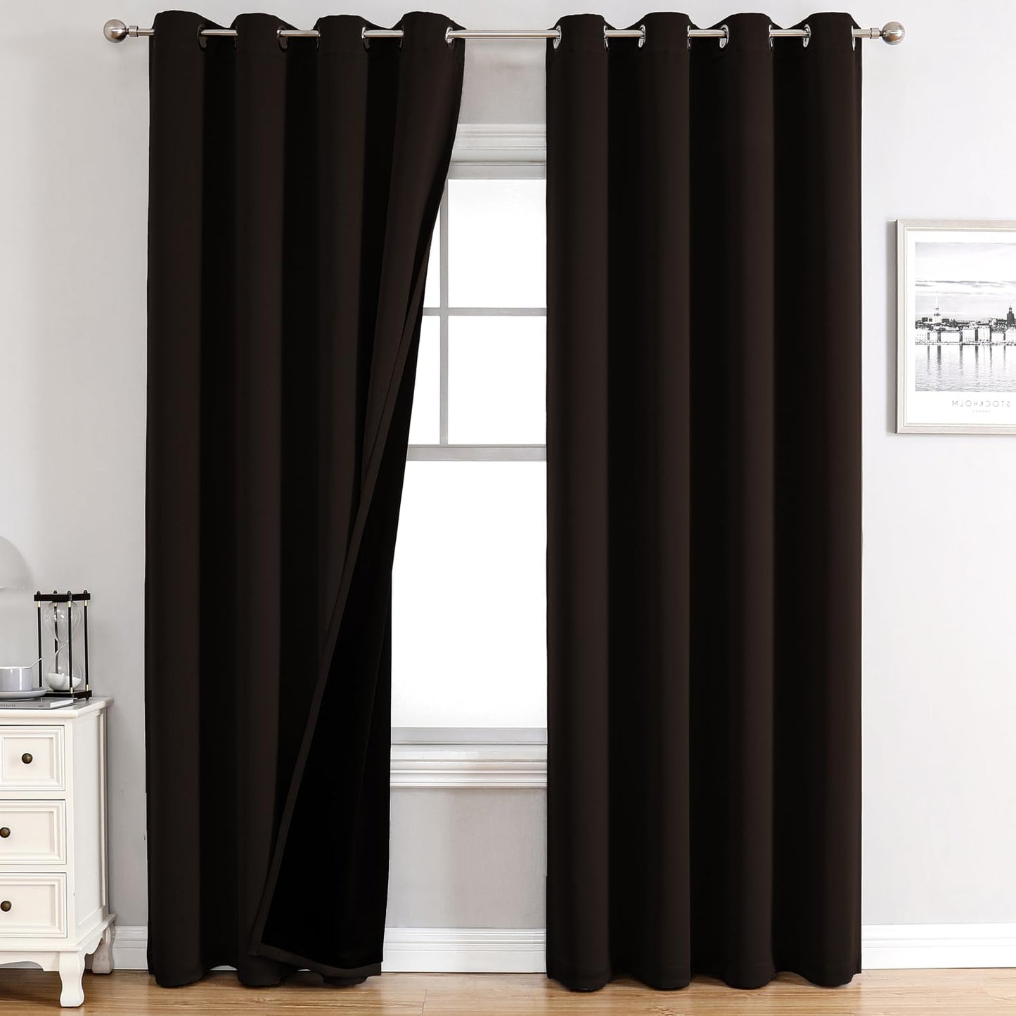 ChrisDowa 100% Blackout Curtains 120 inch Long for Bedroom with Black Liner, 2 Thick Layers Total Blackout Thermal Insulated Grommet Long Window Curtains 2 Panels Set (Brown, 52 x 120 Inch)