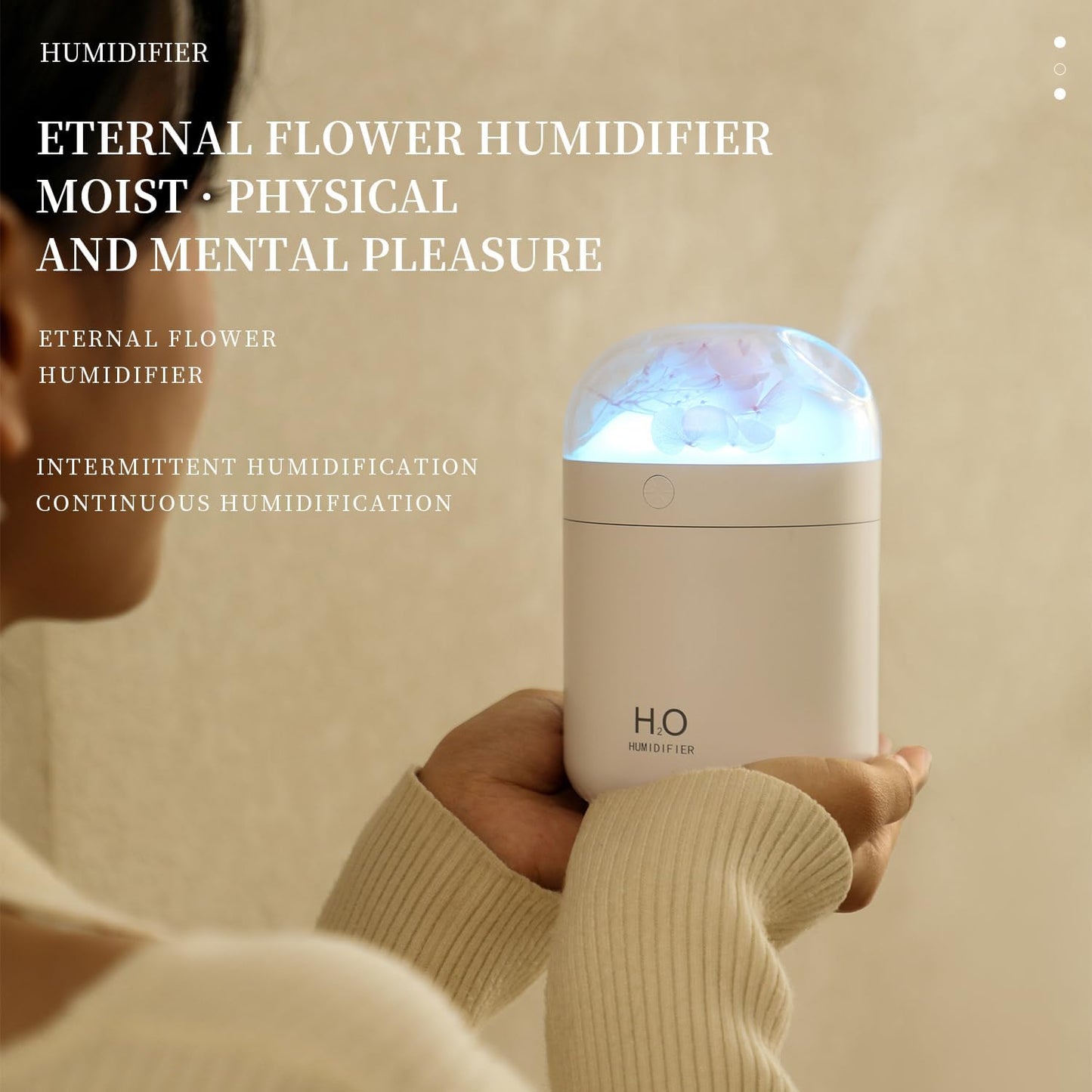 Portable Small Hydrangea Humidifiers for Bedroom Baby, Mini Cool Mist Plant Humidifier for Plants, Quiet Desktop Humidifier with 2 Working Modes & Colorful Night Light for Travel, Office, Bedroom