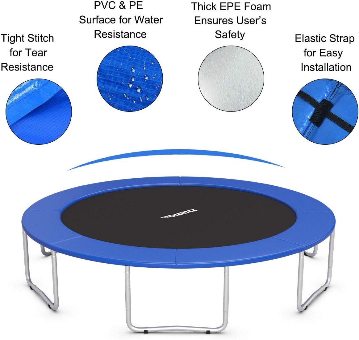 Giantex Trampoline Pad, 8ft 10ft 12ft 14ft 15ft 16ft Trampoline Replacement Safety Pad, No Holes for Pole, Waterproof Trampoline Accessories Spring Cover