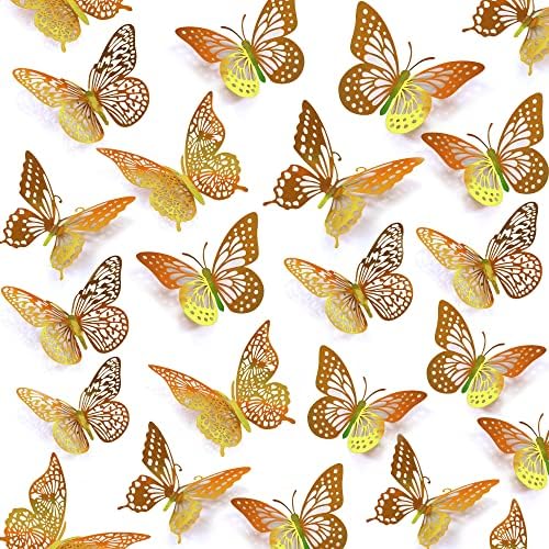 SAOROPEB 3D Butterfly Wall Decor 48 Pcs Laser Gold Butterfly Decorations by SAOROPEB