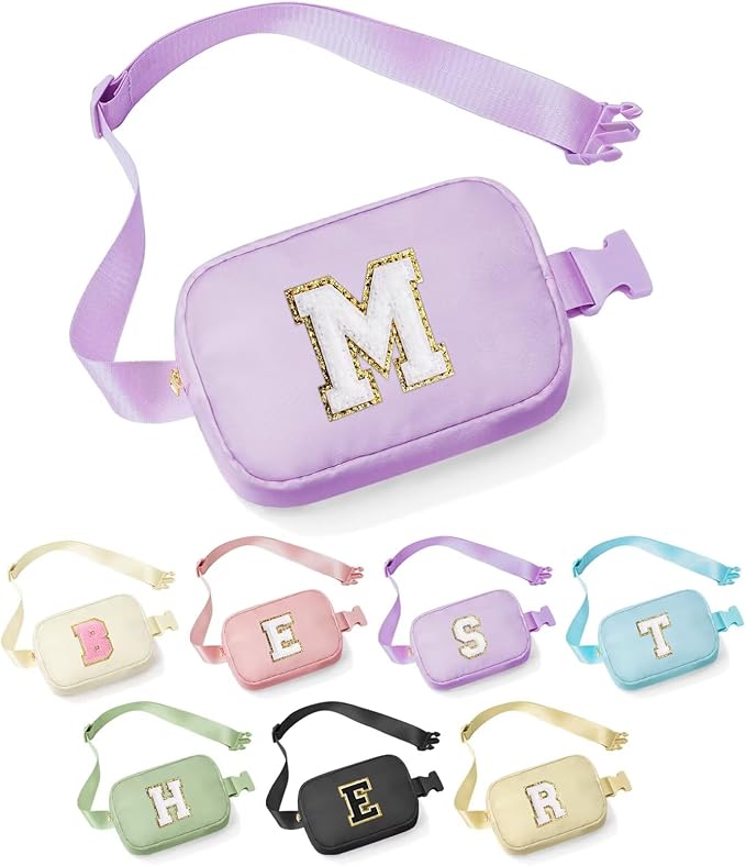 YOOLIFE Initial Belt Bag - Crossbody Bags Women - Fanny Packs for Women Cross Body Bag Purple Small Waist Packs Travel Everywhere Belt Bag Monogram Crossbody Bag M