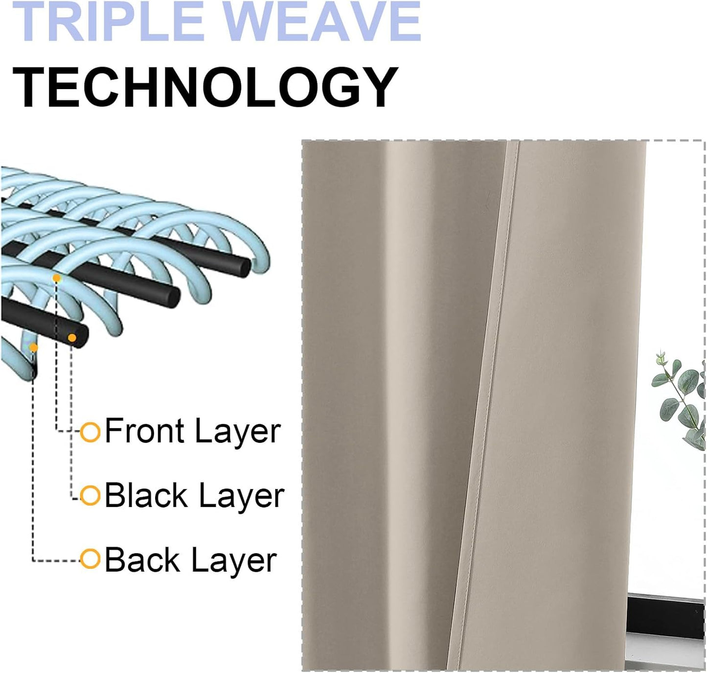 Simplebrand Ava Blackout Curtains for Patio 108 Inches Long 2 Panels Set, Solid Thermal Insulated Room Darkening Rod Pocket Window Treatment Curtains Blackout Drapes, W50 x L108 Inch, Stone