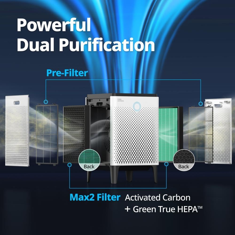 Coway AP-2015F Airmega 400 Smart Air Purifier (Covers 1,560 sq. ft.), True HEPA Air Purifier with Smart Technology, White