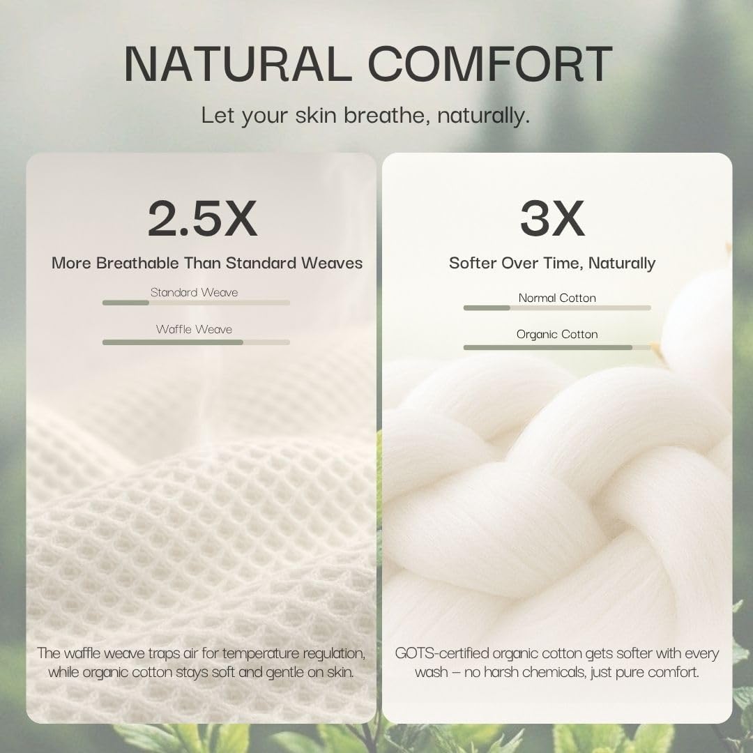 Salt Earth GOTS Certified 100% Organic Cotton Throw Blanket, 55" X 60" Waffle Blankets & Throws for Bed, Throw Blanket for Couch, Modern & Cozy Blanket, All Season, Comfy & Soft Blankets (Parchment)