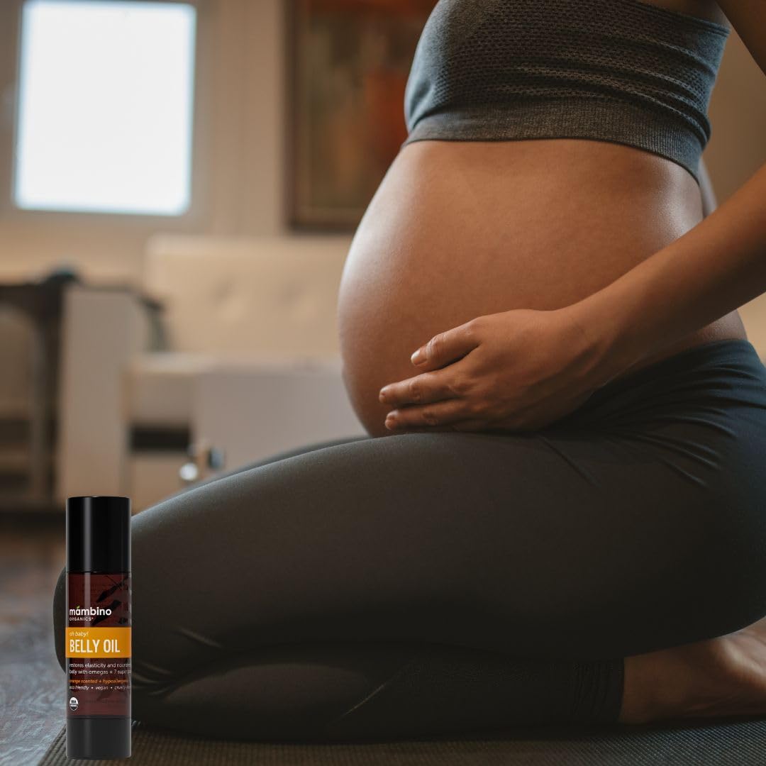 Mambino Organics Oh Baby! Belly Oil – Organic Elasticity Serum with Egyptian Calendula, Vietnamese Tamanu & Dutch Shea – Pregnancy Oil for Stretch Marks – Vegan Cruelty-Free Maternity Care, 2 fl oz