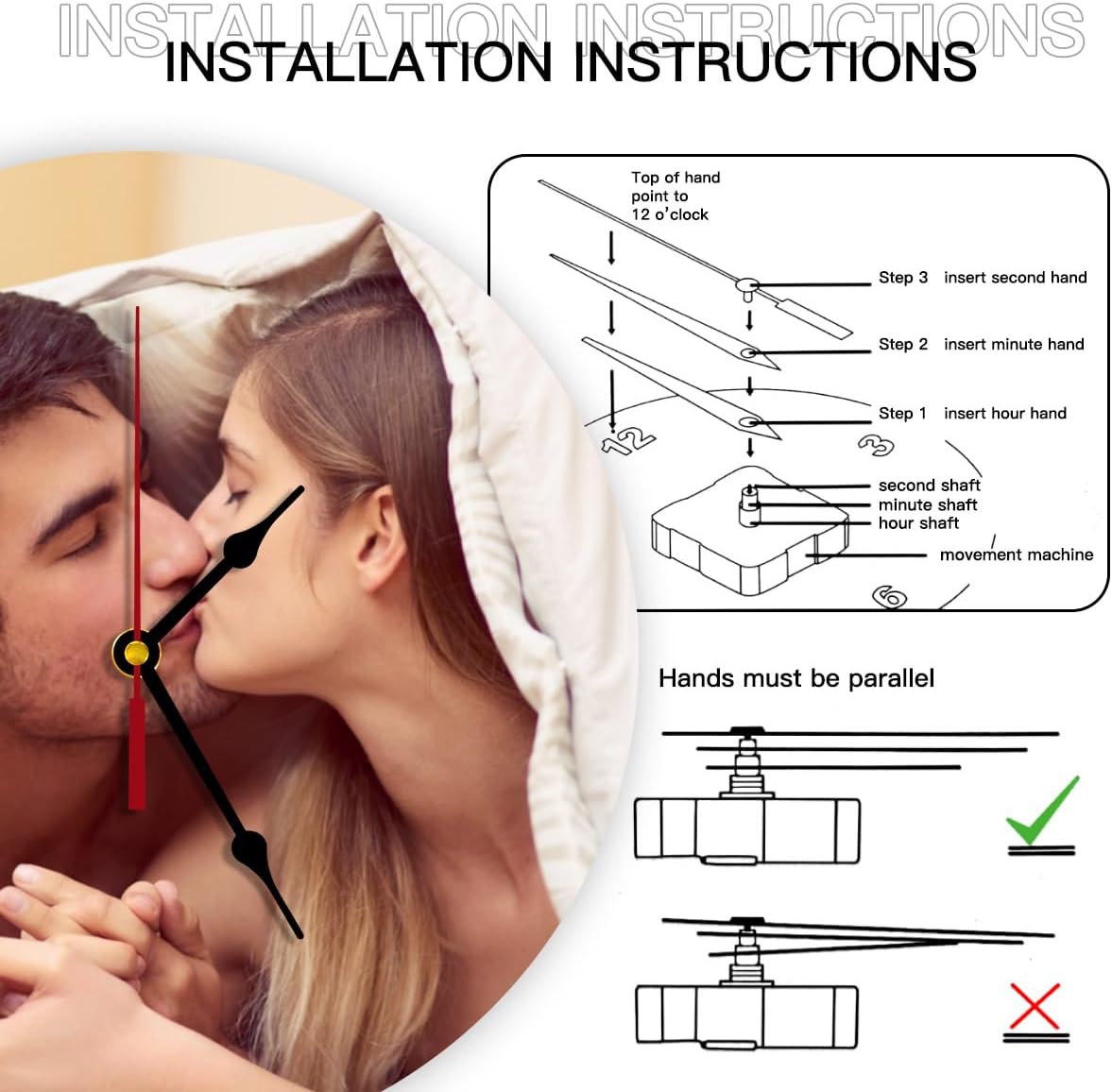 Generic Custom Clocks for Walls Personalized Clocks with Picture That PVC Customized Round Silent Clock for Living Room Wedding Friend Family Lover, 12inch-30cm