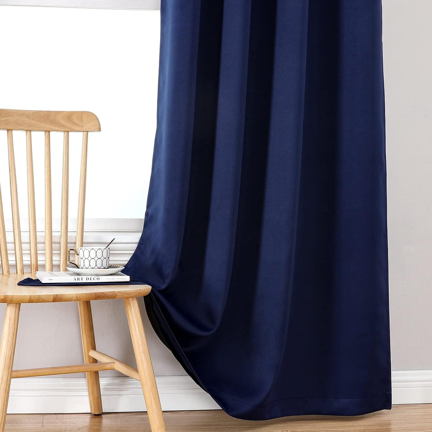 ChrisDowa 100% Blackout Curtains for Bedroom with Black Liner, 2 Thick Layers Total Blackout Thermal Insulated Grommet Window Curtains 2 Panels Set (Navy Blue, 52 x 45 Inch)