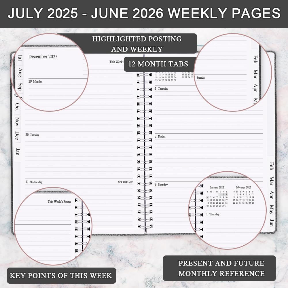 Planner 2025-2026 - Weekly & Monthly Planner Runs from Jul 2025 to Jun 2026, 8.5 x 11", 12 Month Tabs, Inner Pocket, PU Leather Cover with Twin-Wire Binding, Monthly Planners 2025-2026, Black