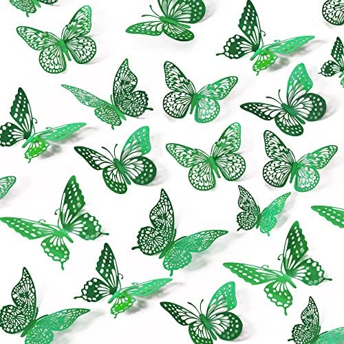 SAOROPEB 3D Butterfly Wall Decor 48 Pcs Dark Green Butterfly Decorations by SAOROPEB