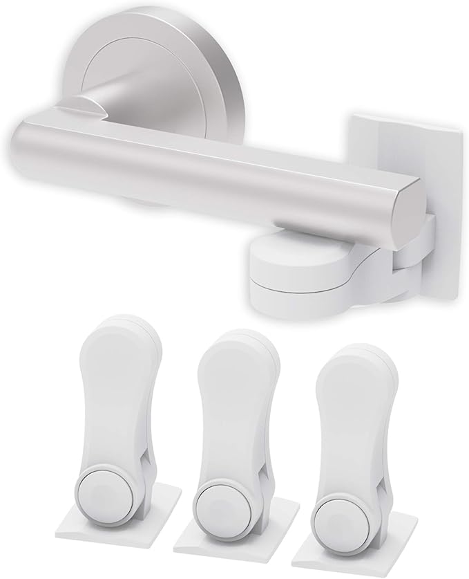 Inaya Child Proof Door Lever Lock - Door Handle Lock - 3M Adhesive - Minimalist Design - No Drilling Child Safety Door Handle Locks (3 Pack)