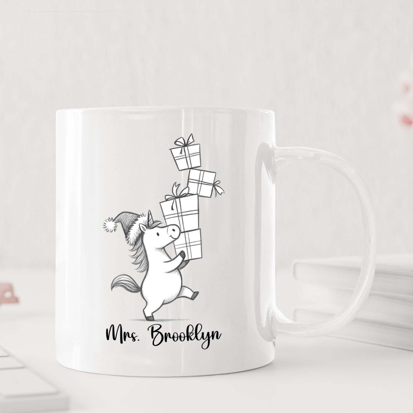 Unicorn White Accent Cup 11 15 Oz, Personalized Name Unicorn Coffee Mug Gift For Baby Girl/Sister/Daughter/Girlfriend, Custom Animal Cup Gifts For Unicorns Lovers Birthday Anniversary Thanksgiving