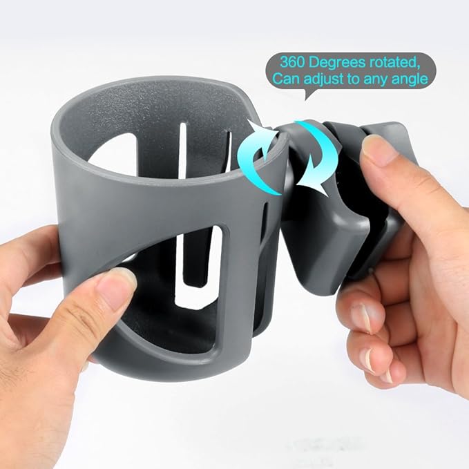 Accmor Universal Cup Holder, Stroller Cup Holder, 360° Rotatable Large Caliber Designed Bottle Holder for Stroller, Bike, Wheelchair, Walker, Scooter, Grey