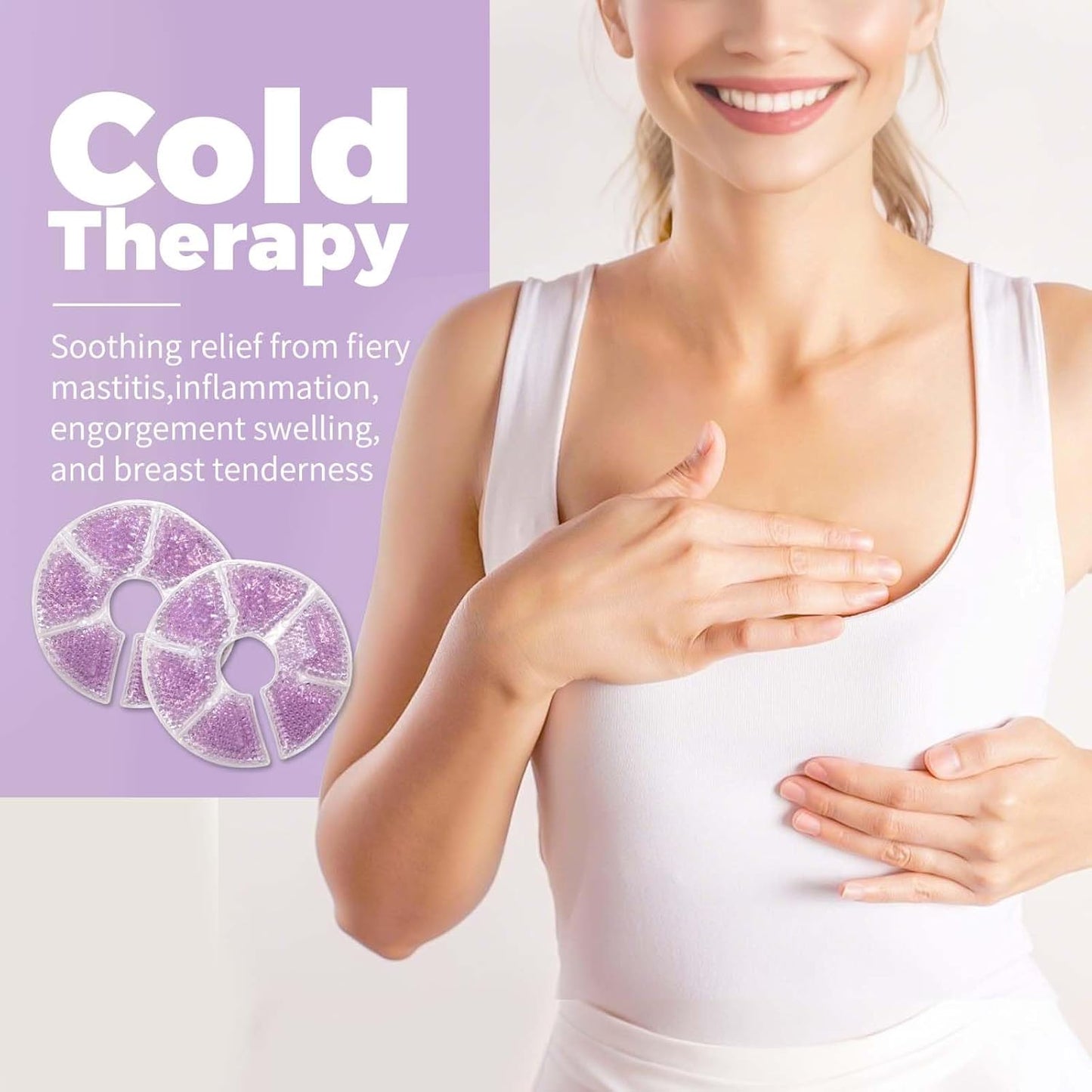 Breast Therapy Ice Packs, Hot and Cold Breast Pads, Breastfeeding Essentials Large Gel Bead Packs for Moms, 2 Pack (Purple, M)