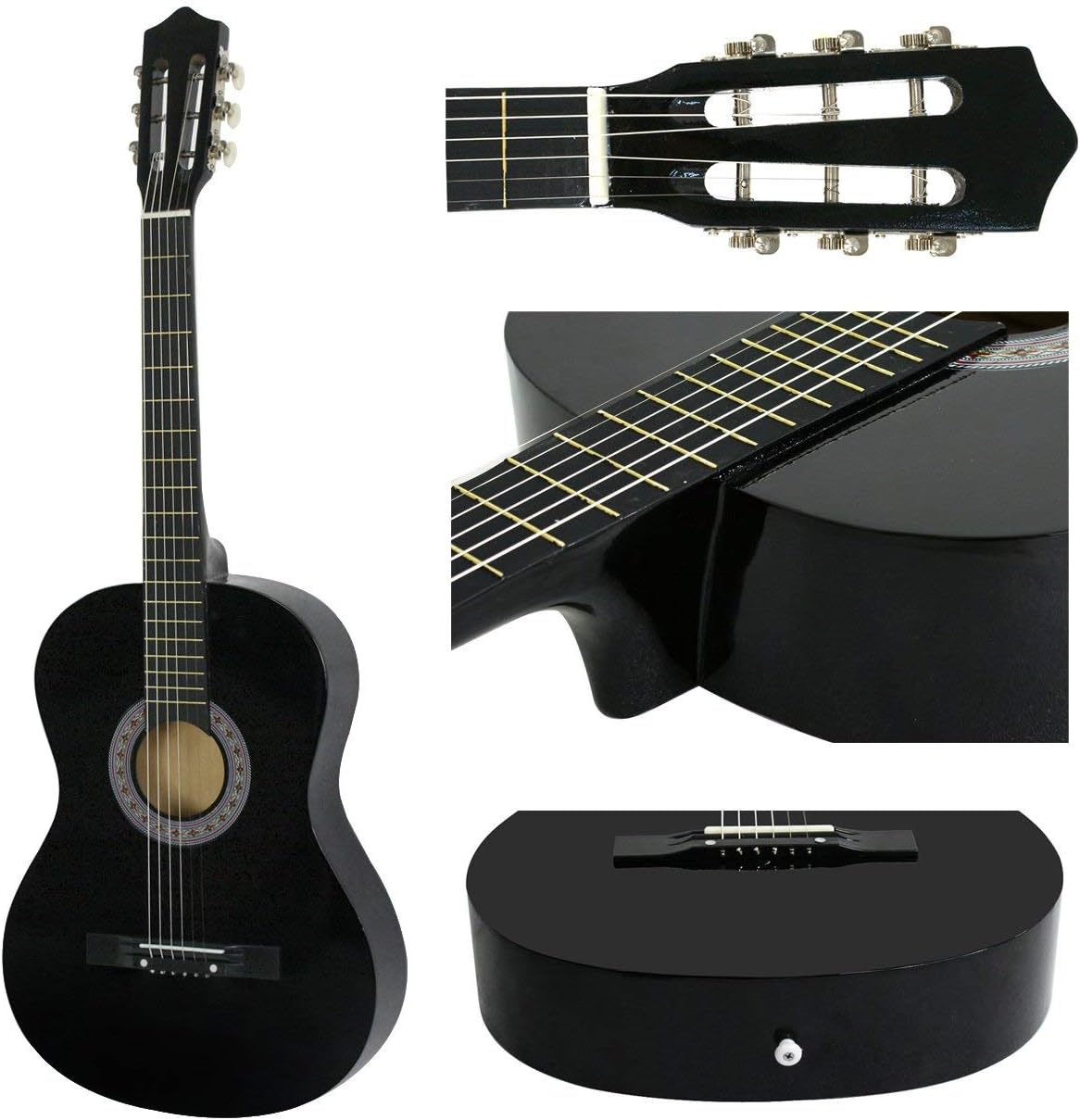 Smartxchoices 6 String 38" Acoustic Guitar Bundle with Gig Bag Strap Pitch Pipe Extra Strings Set Pick for Beginners Starter Kids Girls Youths Students Right-handed (Black)