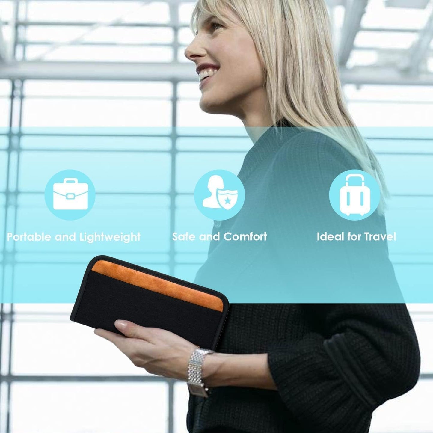 Real Leather Wallet RFID Family Passport Holder Waterproof Travel Essentials (Black)