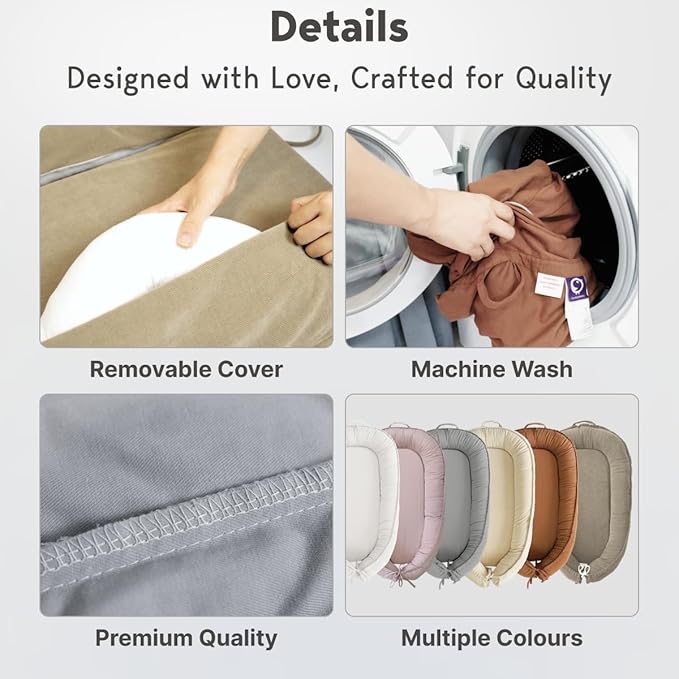 Infant Lounger, Baby Nest Cover for Baby Girls & Boys, Newborn Essentials for Baby 0-18+ Months, 100% Cotton Breathable (Brown, Cotton)