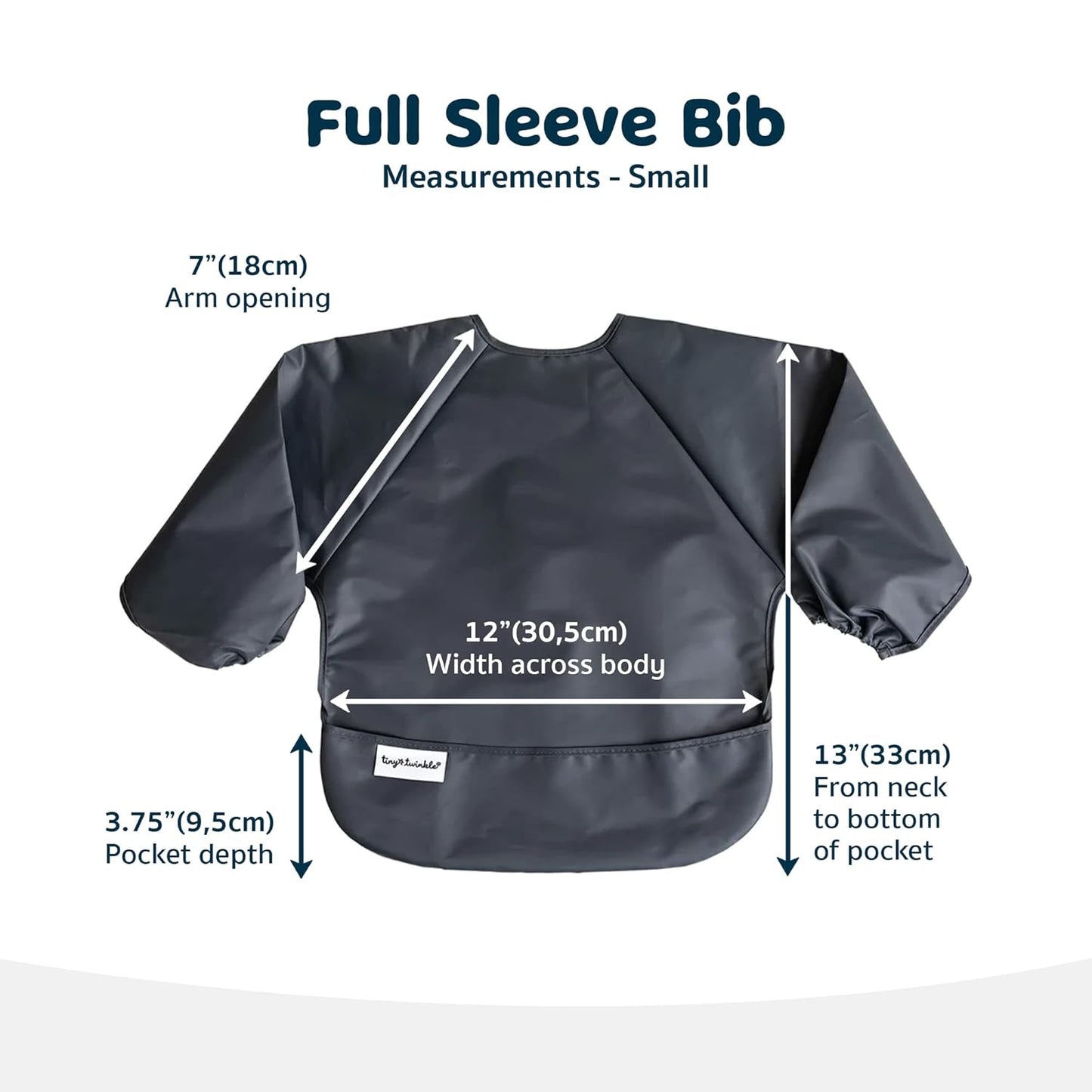 Tiny Twinkle Mess Proof Baby Bibs, 2pk Waterproof Smock Baby Bibs for Eating, Machine Washable Long Sleeve Bibs, Baby Led Weaning, Toddler Bibs, BLW Supplies (Sage Charcoal, Small 6-24 Months)