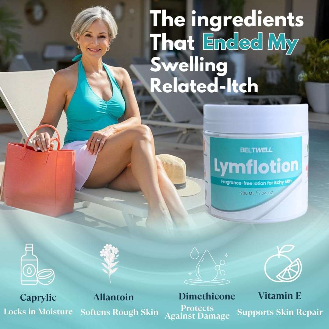 Beltwell® Fragrance-Free Anti-Itch Lotion for Swollen Legs, Dry & Sensitive Skin Relief – Non-Greasy Moisturizer for Itchy Skin, Lymphedema, Diabetes, Eczema, Cracked Feet & Arms – 200ml