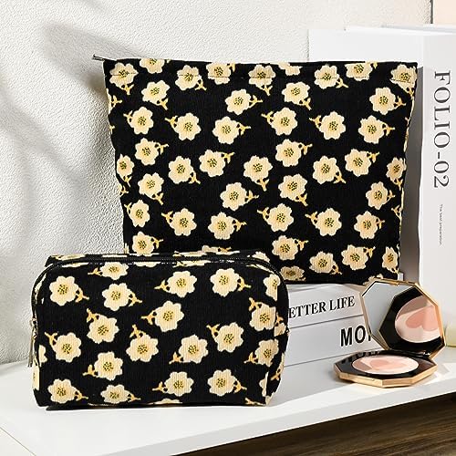 SOIDRAM 2 Pieces Flower Makeup Bag Large Cosmetic Bag Capacity Canvas Mix - Image 2