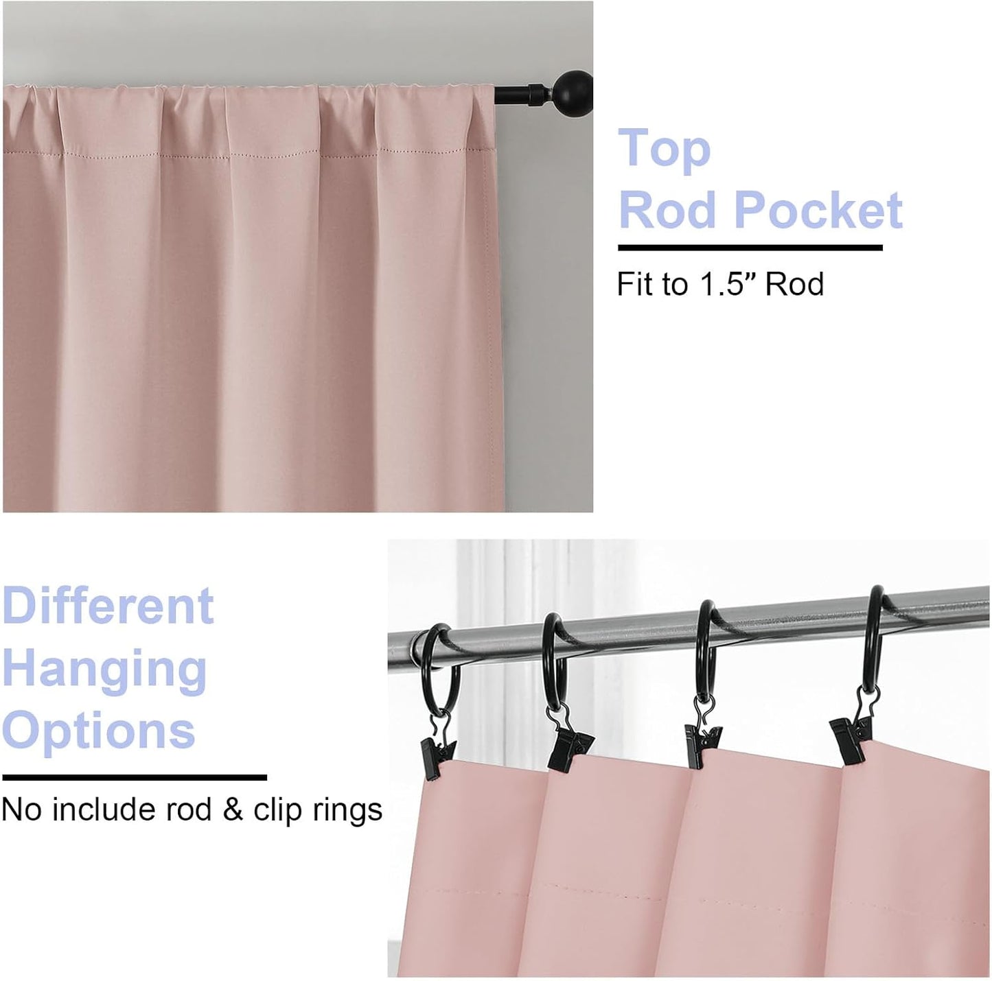 Simplebrand Ava Blush Blackout Curtains for Bedroom 96 Inches Long 2 Panels, Solid Thermal Insulated, Energy Saving Nursery Window Treatment Curtains Blackout Drapes, W50 x L96 Inch, Blush