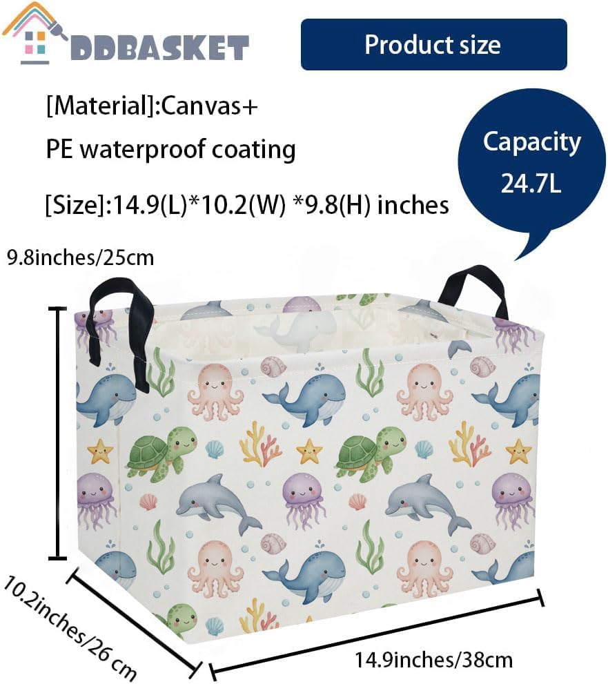 Rectangle Kids Baskets Ocean Basket Cute Storage Bin Fish Box - Image 2