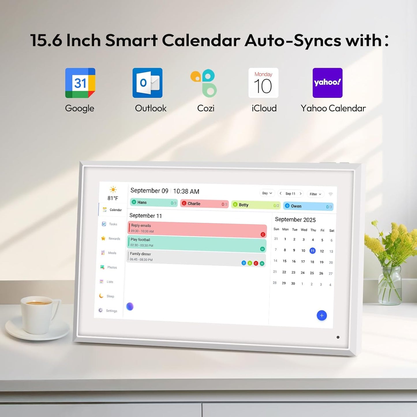 BOCT 15.6'' Digital Calendar Wall - 32GB Memory Touch Screen Chore Chart Smart Calendar,Digital Planner,Auto-Sync,APP Control,Interactive Family Schedules, Gift for Mother