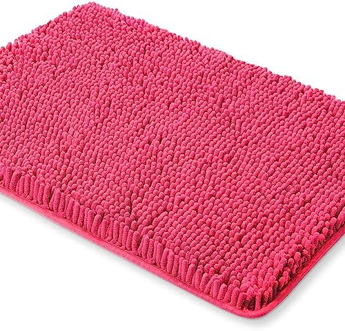 Yeaban Chenille Hot Pink Bathroom Rug 17"x24", Non-Slip Rubber Backing by Yeaban