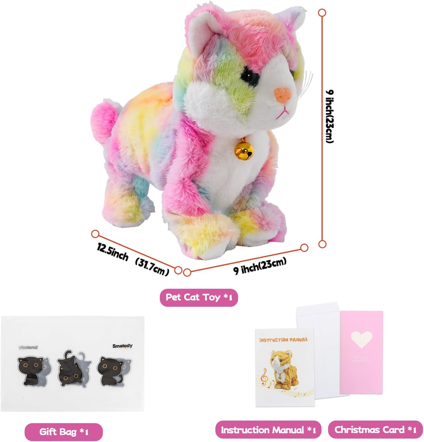 Smalody Interactive Electronic Plush Toy - Animated Sound Control Electronic Pet Robot Cat Kitten Toys Gifts for Boys & Girls Kids Birthday Christmas(LED Eyes) (Colorful)