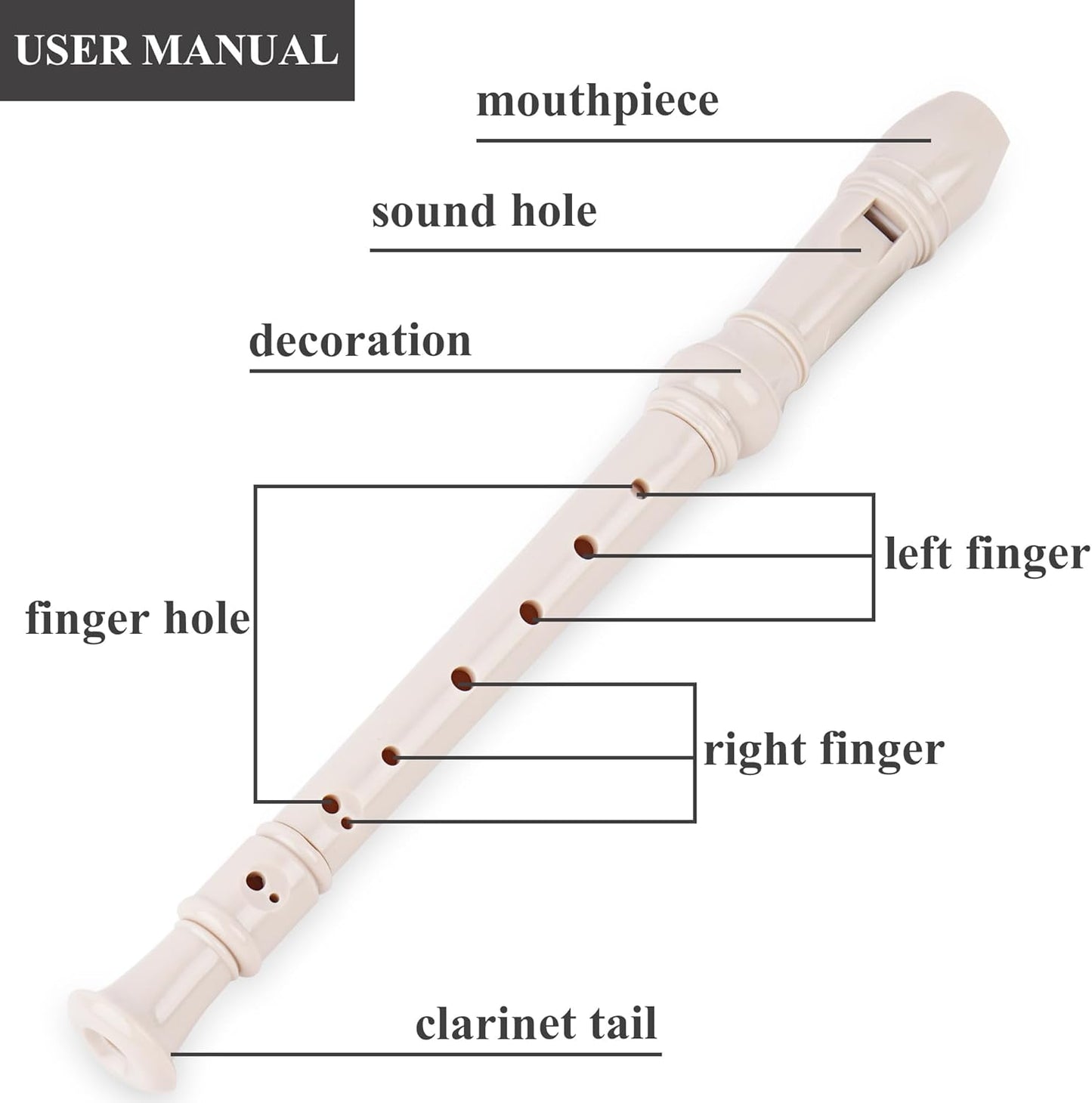 LIZIMANDU Recorder Instrument for Beginner Kids Adults,8-Hole Soprano Descant Recorder Music Flute with with Cleaning Rod & Leather Case For School Student Home Entertainment(2-Beige)