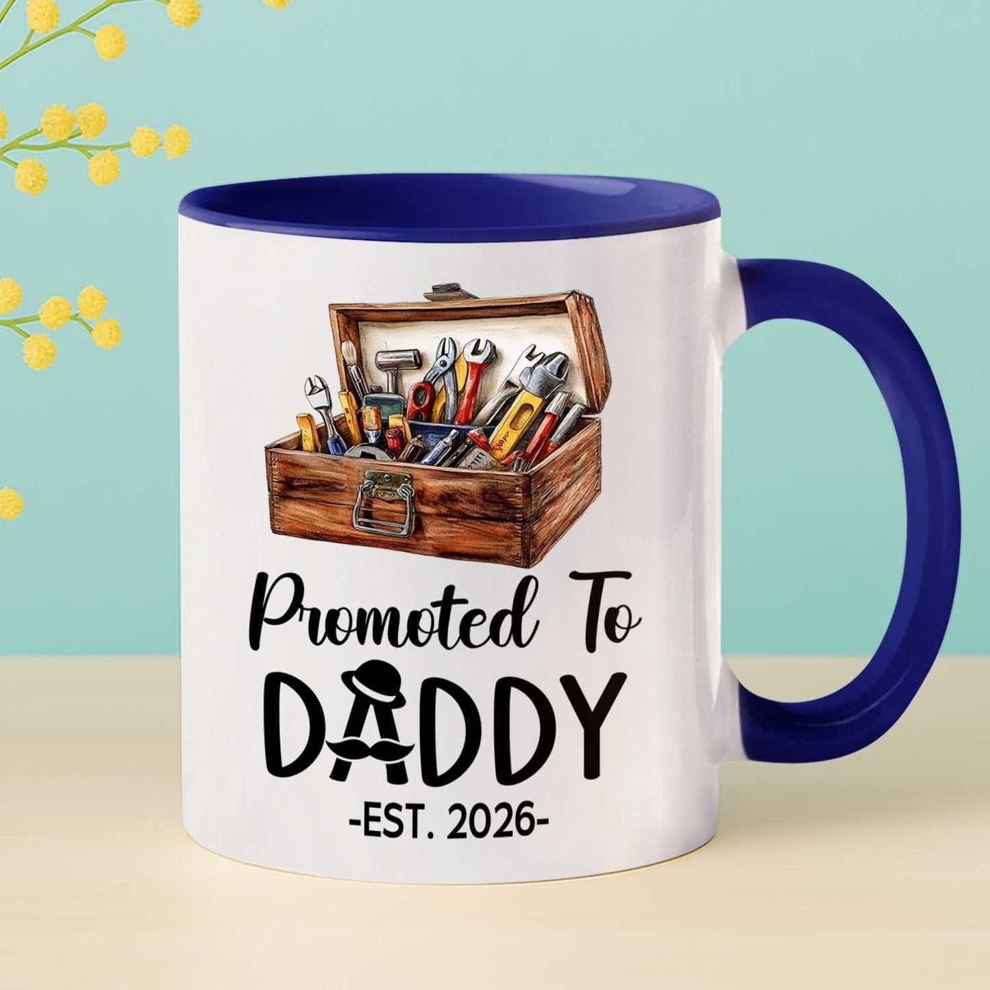 Customized Promoted To Daddy Ceramic Coffee Mug Gift For Daddy Grandpa Father EST 2026, Personalized Dad Accent Mug With Name & Year, First Time Dad White Coffee Cup, Future Papa Travel Mug 11Oz 15Oz