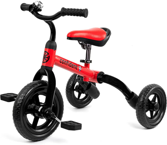 Ancaixin 3 in 1 Toddler Tricycles for 2-5 Years Old Boys and Girls with Detachable Pedal and Bell | Foldable Baby Balance Bike Riding Toys for Kids | Infant Birthday New Year Red