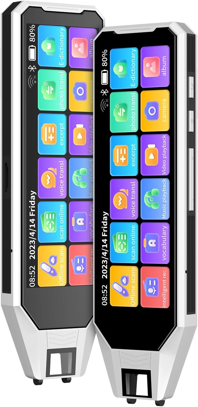 Reading Pen Language Translator Scanner Pen, 142 Languges Real time Two-Way AI Translation Device, 4.58 Inches Screen, HD Sound, Long Battery Life, for Travel Business Learning (White)