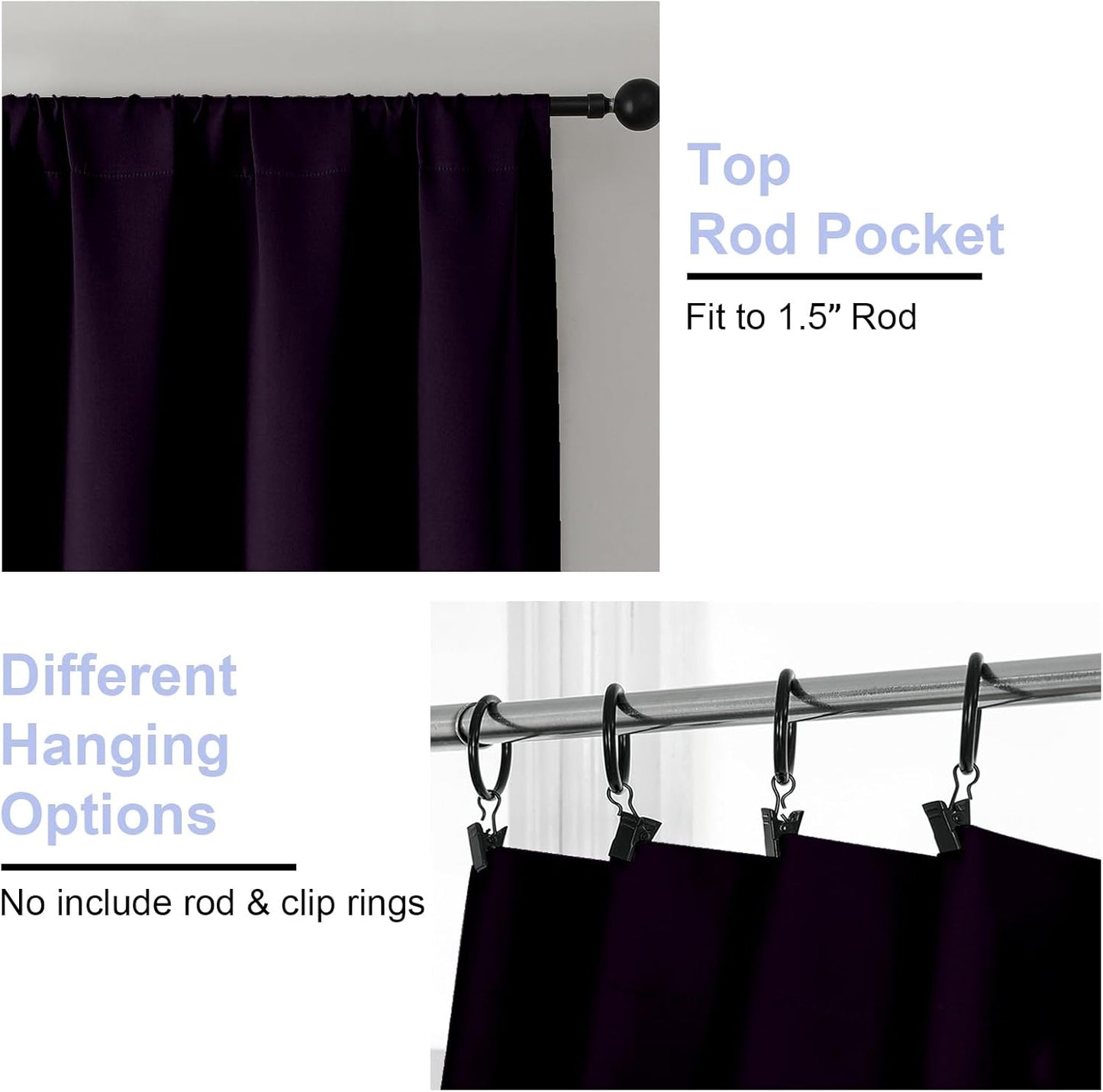 Simplebrand Ava Blackberry Short Blackout Curtains for Bedroom 54 Inches Long 2 Panels Set, Solid Thermal Insulated, Energy Saving Window Treatment Curtains Blackout Drapes, W40 x L54 Inch, Blackberry
