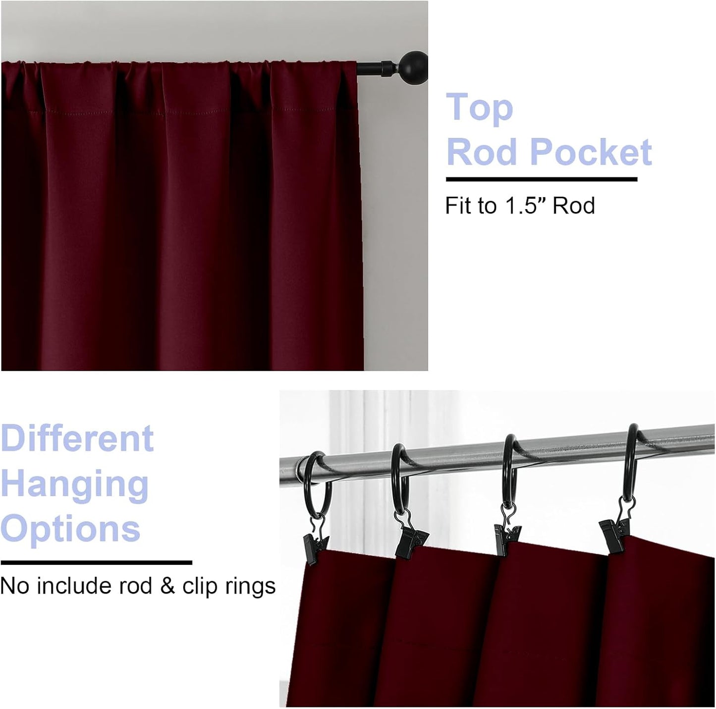 Simplebrand Ava Burgundy Short Blackout Curtains for Bedroom 45 Inches Long 2 Panels Set, Solid Thermal Insulated, Energy Saving Window Treatment Curtains Blackout Drapes, W40 x L45 Inch, Burgundy
