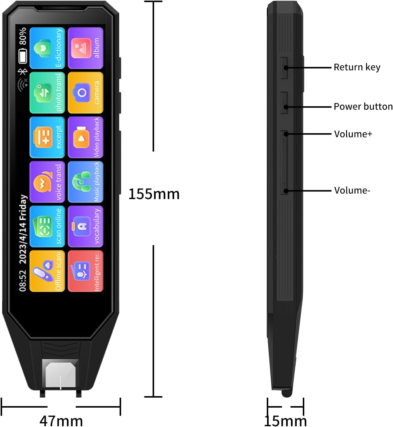 Reading Language Translation Pen Translator Scanner,142-Languges Real time Two-Way Traductor Device, 4.58 Inches Screen, HD Sound, Long Battery Life, for Students Adults (Black)