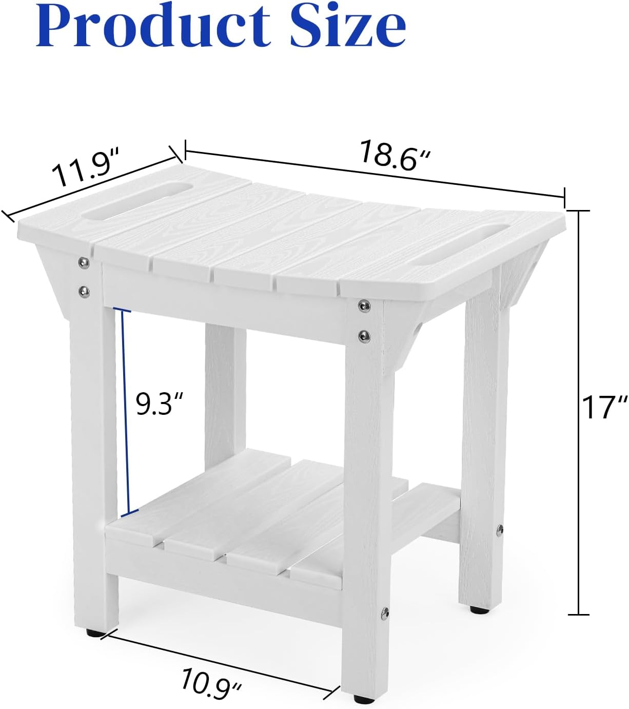 Waterproof Shower Bench, Poly Lumber Shower Stool for Shaving Legs, Shower Chair Seat with Storage Shelf and Handles, Bathroom Bench for Inside Shower, Non-Slip