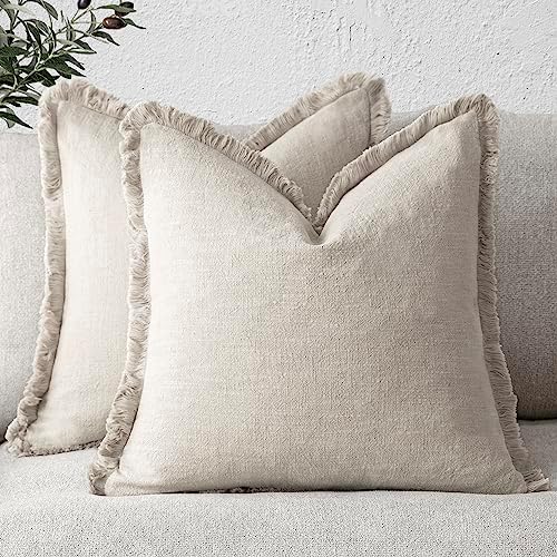 Foindtower Decorative Linen Fringe Throw Pillow Covers 18×18 Inch by Foindtower