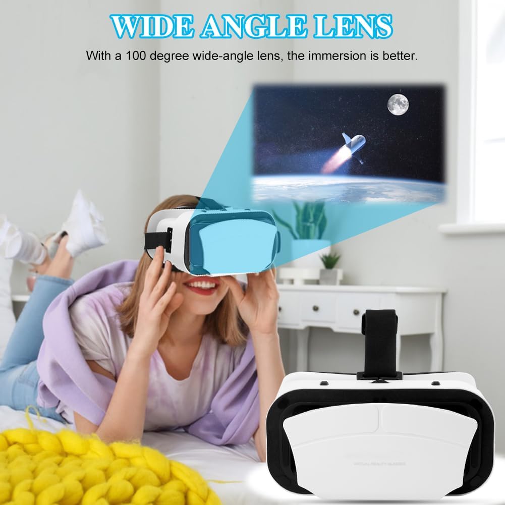 Virtual Reality Goggles, 3D VR Glasses Adjustable VR Virtual Reality Headset with Wide Angle Lens, Universal 3D VR Headset for Kids Adults, HD Goggles for Phone Movies Games