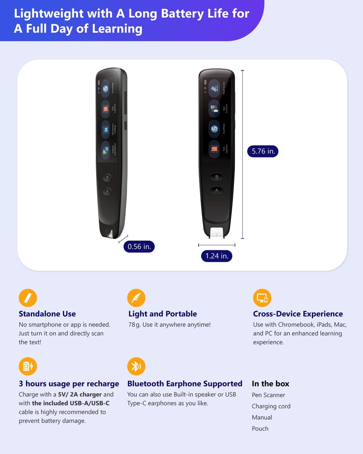 PenPower WorldPenScan Go - Translation Pen with Scanning, Reading, Audio Recording, Live Interpretation, and AI English Learning Platform for Kids & Adults