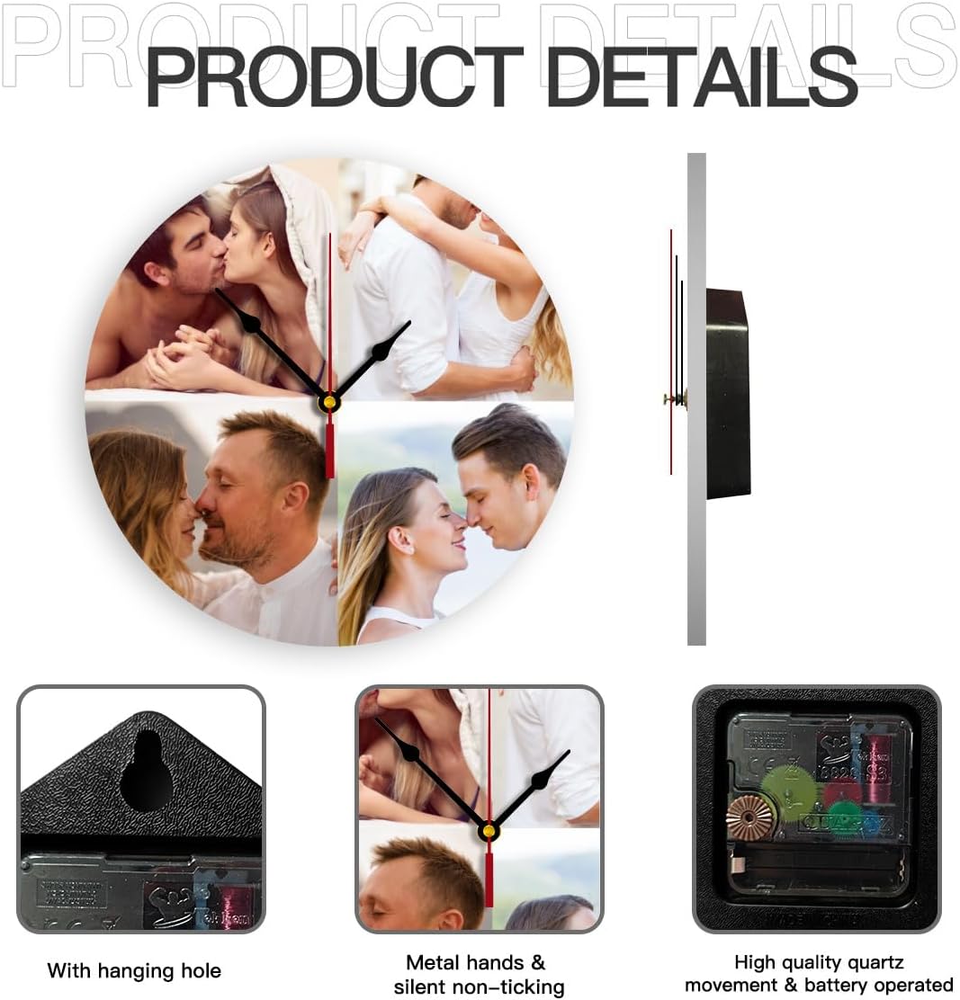 Generic Custom Wall Clock Personalized Clocks with Photo Text Logo Customized Round Clock for Birthday Wedding Present Family Friends Gifts, 10inch-25cm