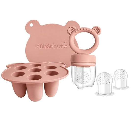 Baby Food Storage Containers & Teething Toys Set - Silicone Feeder Tray for Babies 3-18 Months, Breastmilk Popsicle Molds, Pacifier Holder