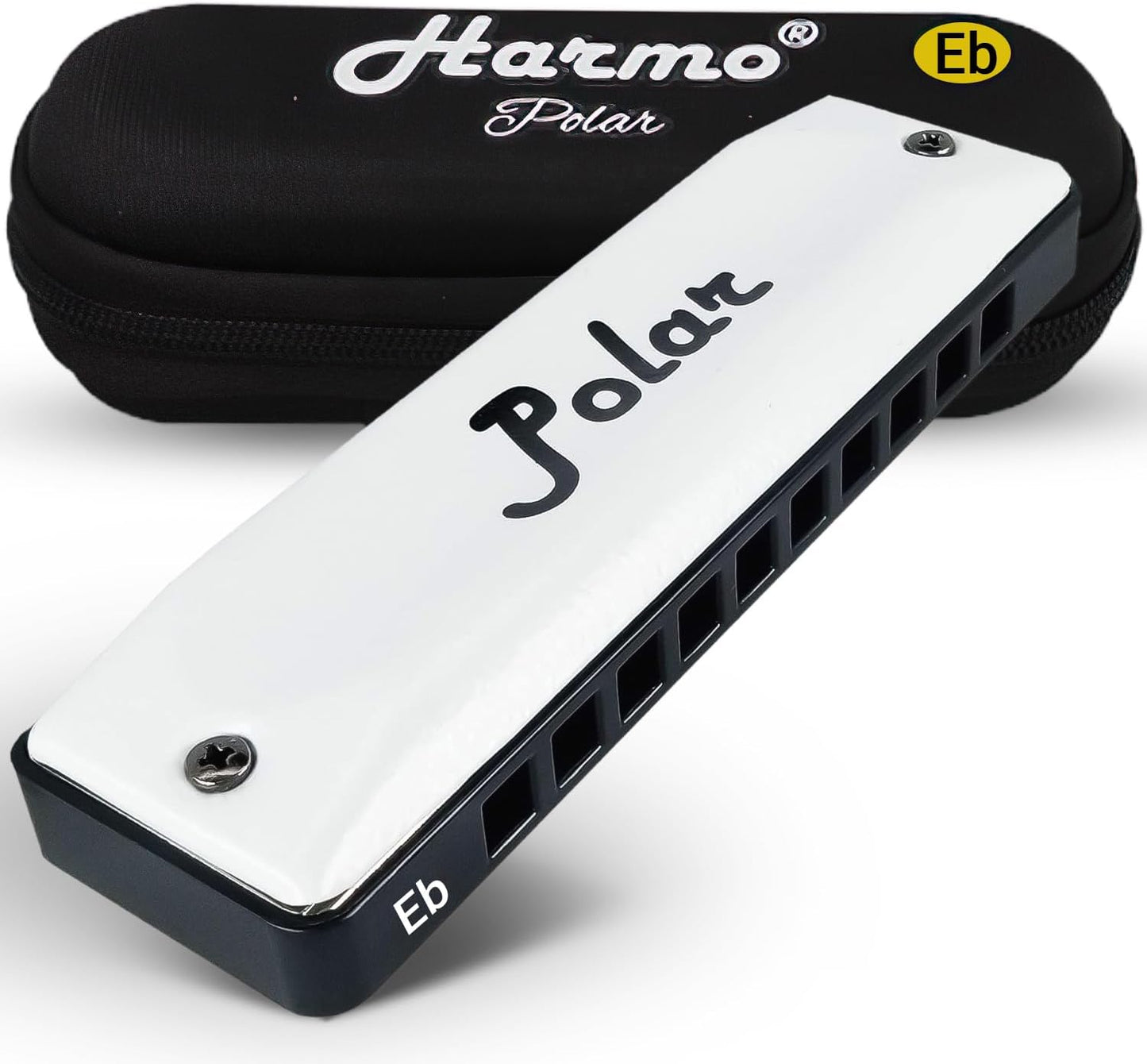 Harmo Polar Diatonic Harmonica Key of Eb - 10 Holes 20 Notes, Blues Harp Mouth Organ With Case, Phosphor Bronze Reeds, Suitable for All Genres, Harmonica for Adult, Beginners & Professionals