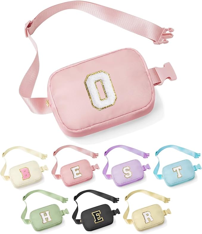 YOOLIFE Thank You Gifts for Women - Birthday Gifts for Women, Personalized Gifts for Women Mom Friend Sister Teacher Girlfriend Wife Her, Initial Belt Bag Crossbody Bags, Pink O