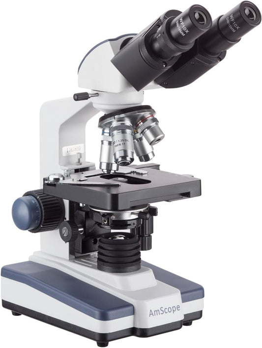 AmScope - 40X-2500X LED Lab Binocular Compound Microscope with 3D-Stage + 50pc Blank Slides + 100 Coverslips - B120C-50P100S